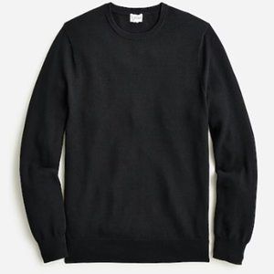 Cotton piqué-stitch crewneck sweater, medium, black, J Crew